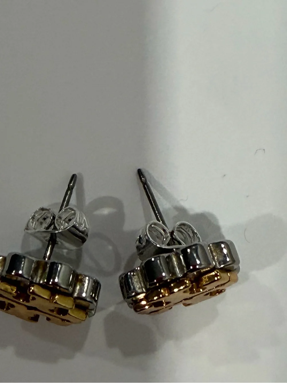 Tory Burch two tone Logo Stud Earrings